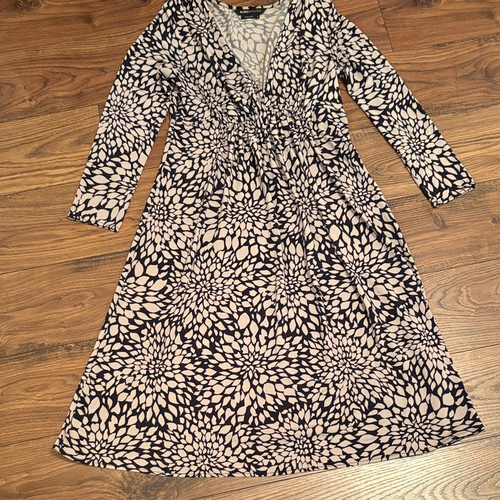 BCBGMaxAzria Black and Taupe Long Sleeve Dress